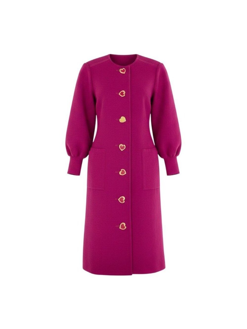 Saint Laurent Eh6 Knit Cardigan with Heart Button Bag Long Coat Pink Wool